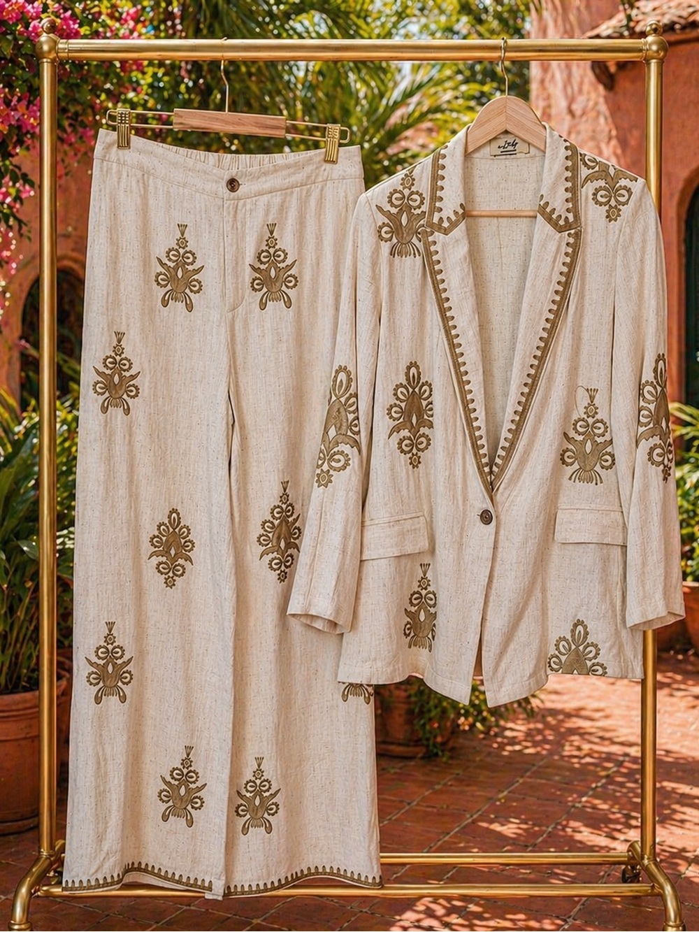 Made in Italy 2 Piece Embroidered Blazer and Trousers Suit Set OS